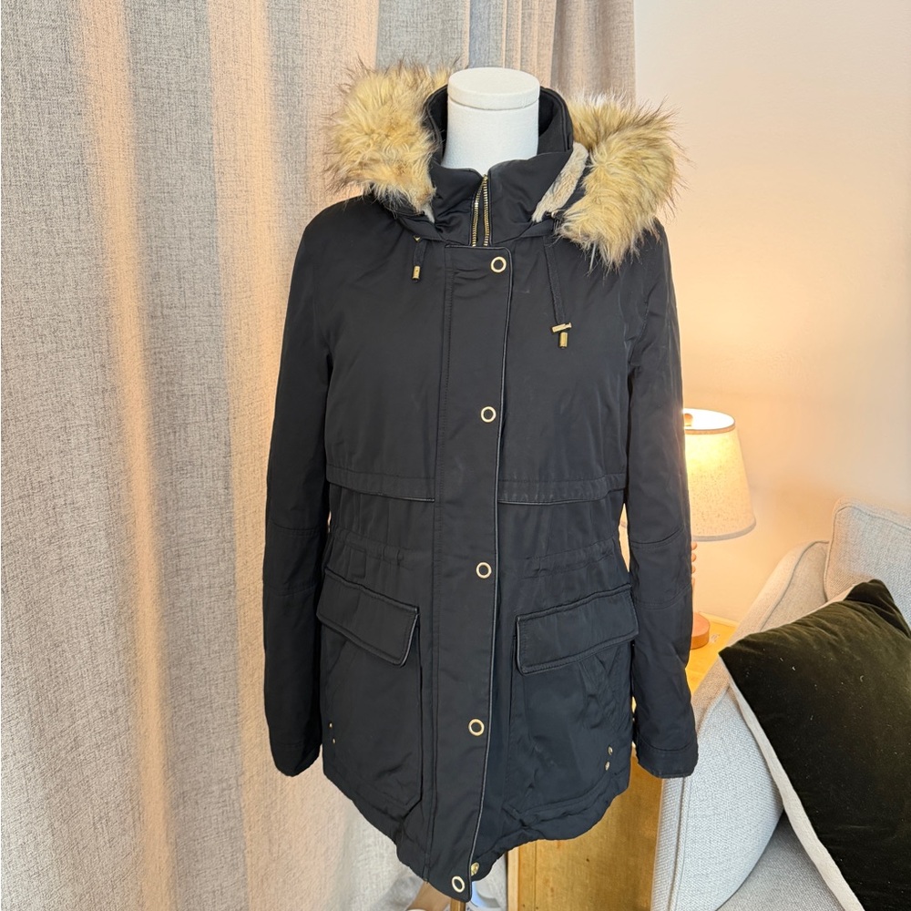 Zara Black Utility Jacket with Faux Fur Trim